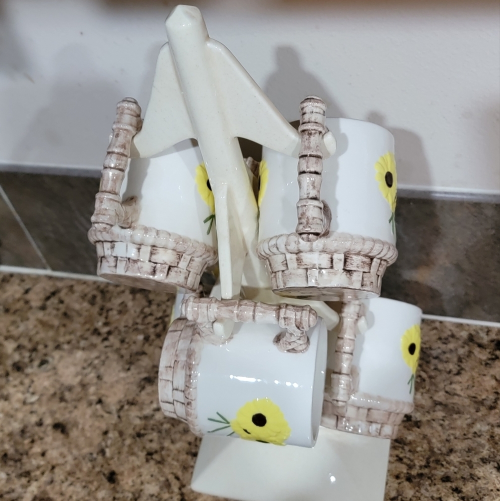 Vintage Daisy Coffee Cup Mug Tree Set Of 6 Home Kitchen Decor Accent - Picture 7 of 16